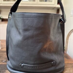Longchamp Dark Navy Leather Bucket Bag